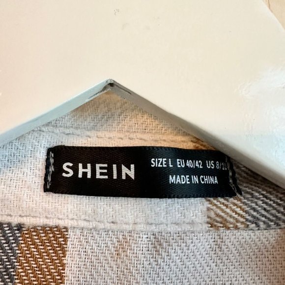 SHEIN Women's Plaid Overcoat with Flap Pockets, Multicolor, Size L - Picture 5 of 5